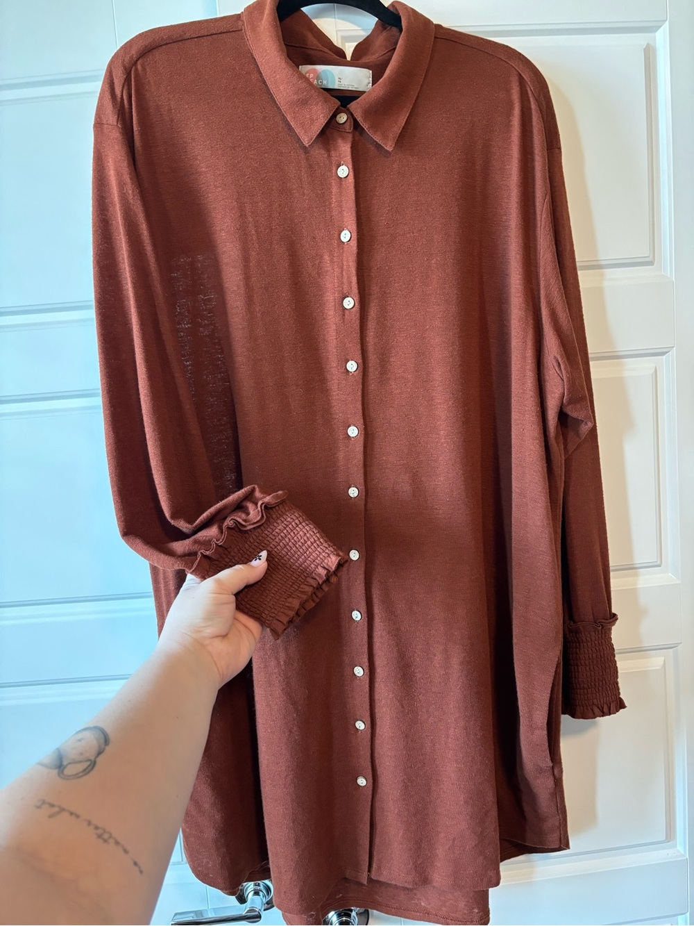 Free People FP Beach Oversized Button Down Tunic in Rust Size XL